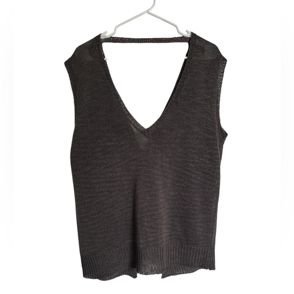 360 Sweater Sleeveless draped back linen sweater Large Gray
